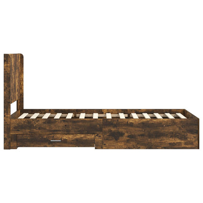 Bedframe met opbergruimte en hoofdbord Gerookt eiken