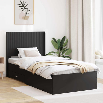 Bedframe met opbergruimte en hoofdbord Zwart 75 x 190 cm