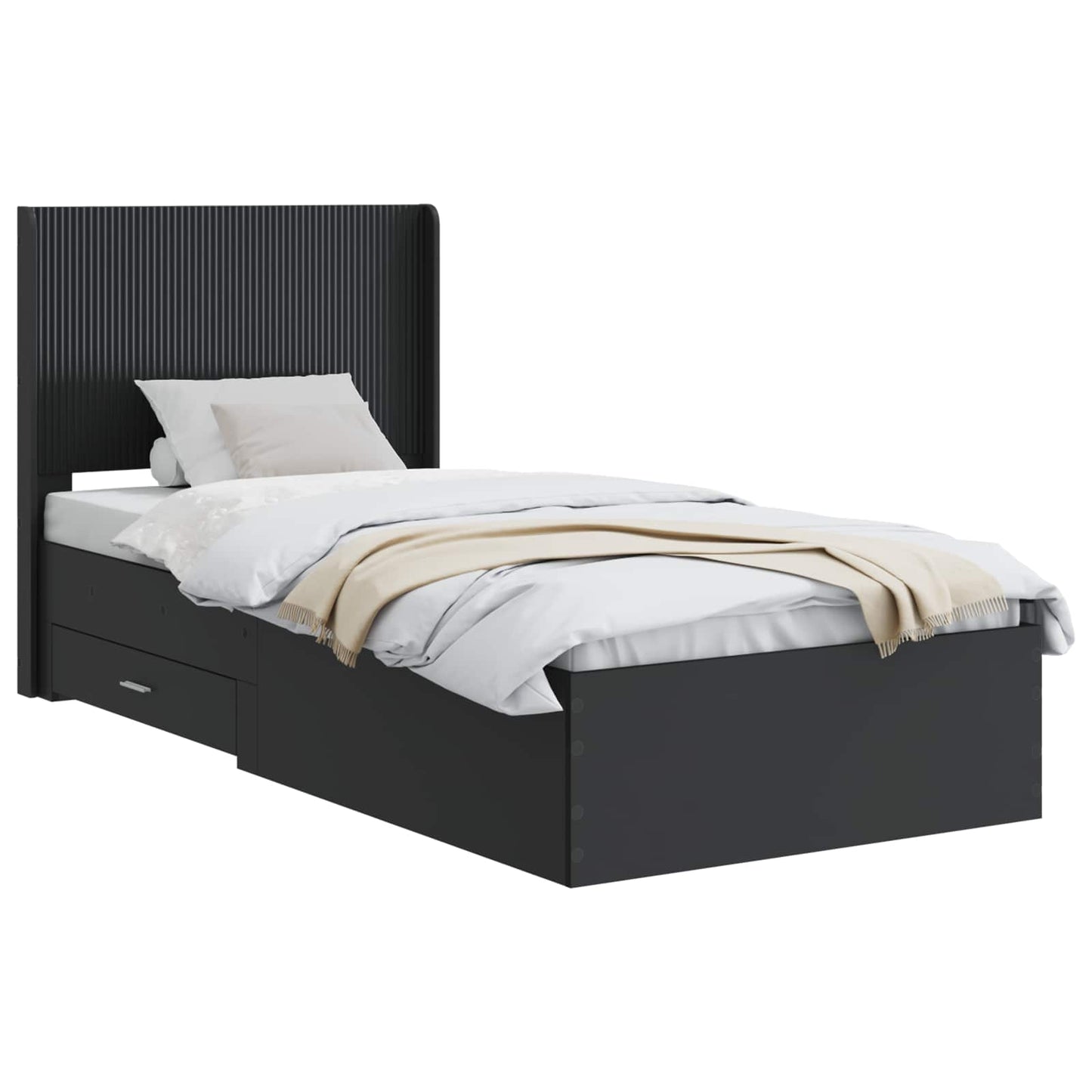 Bedframe met opbergruimte en hoofdbord Zwart 75 x 190 cm