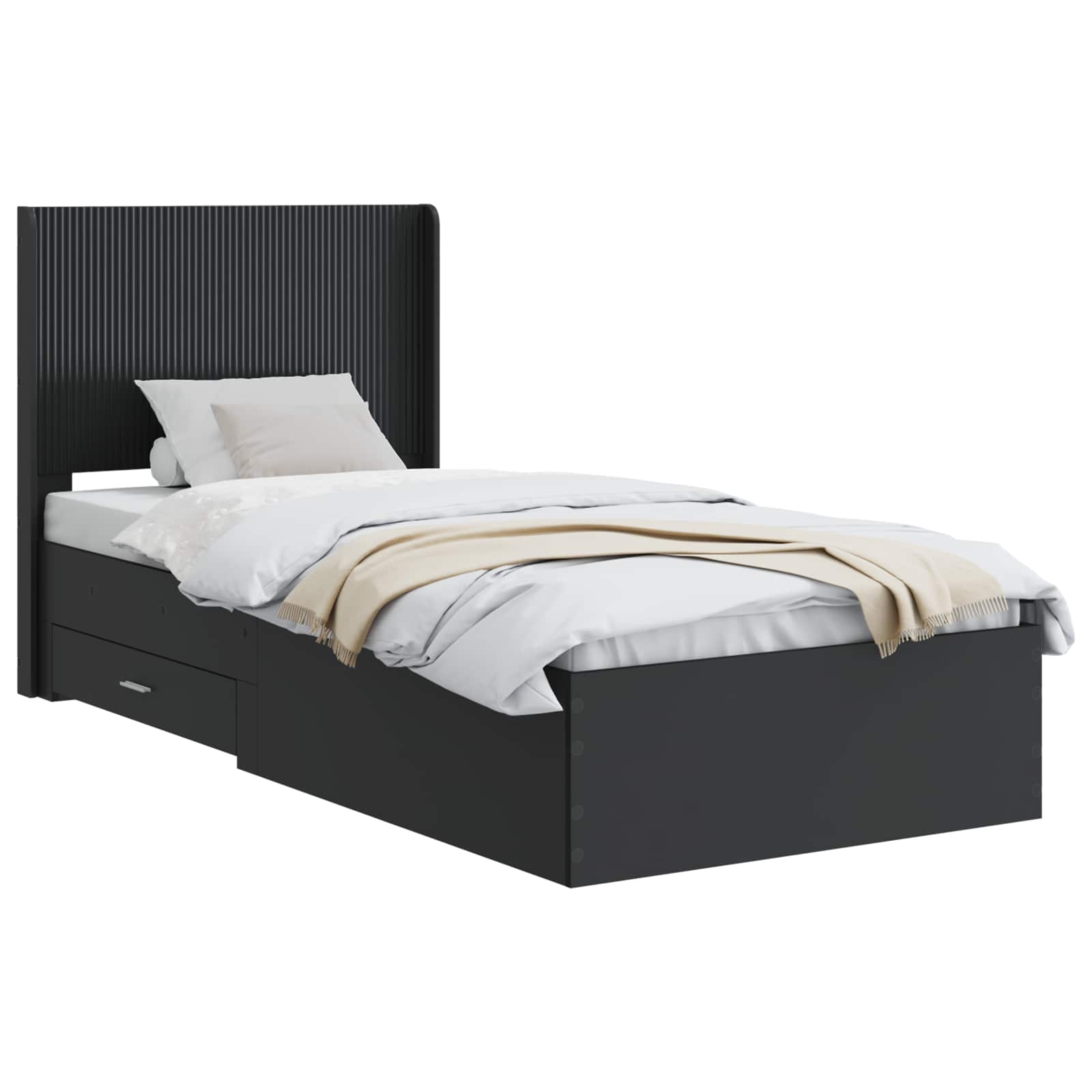 Bedframe met opbergruimte en hoofdbord Zwart 75 x 190 cm