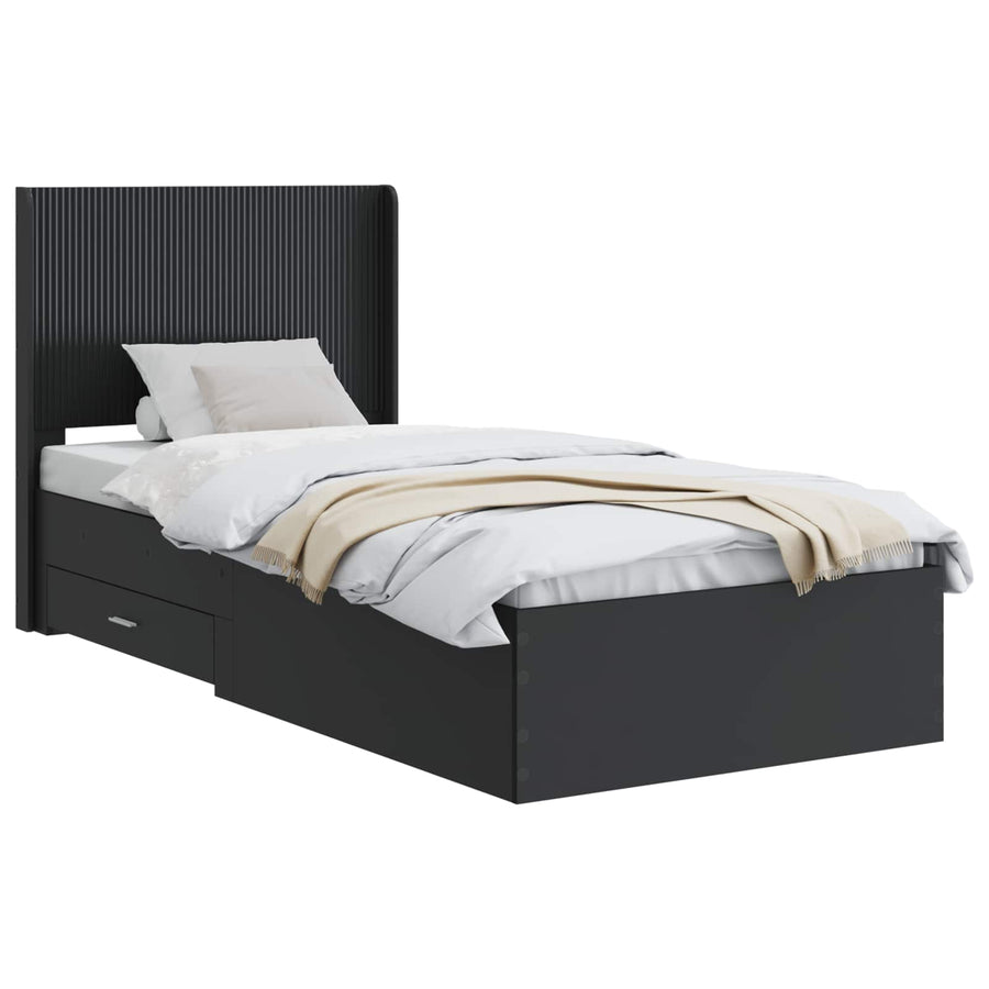 Bedframe met opbergruimte en hoofdbord Zwart 75 x 190 cm
