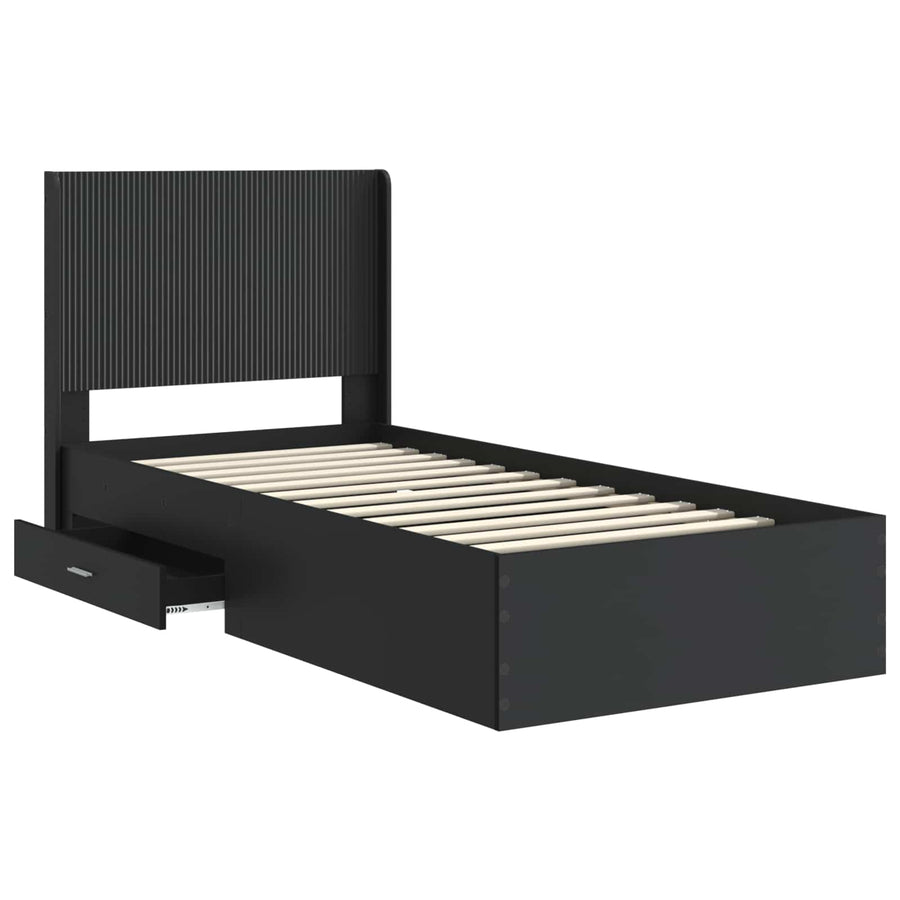 Bedframe met opbergruimte en hoofdbord Zwart 75 x 190 cm