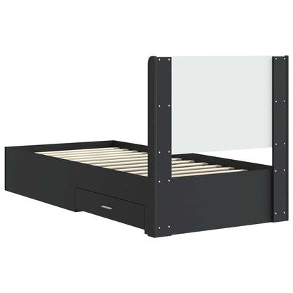 Bedframe met opbergruimte en hoofdbord Zwart 75 x 190 cm