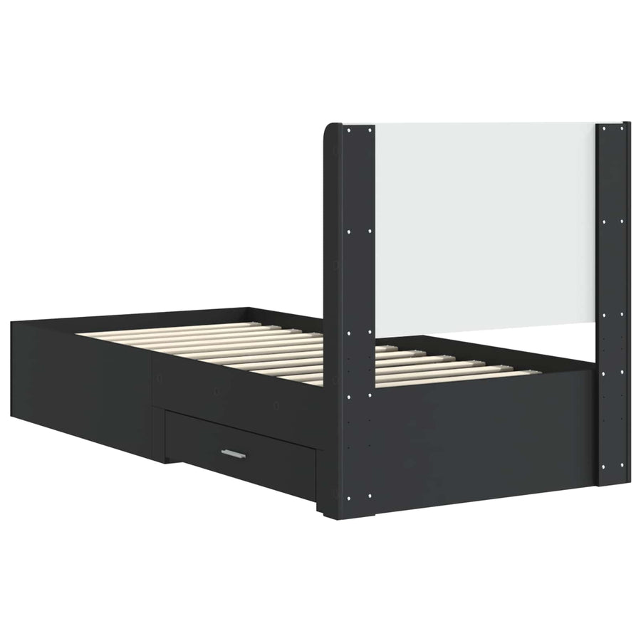 Bedframe met opbergruimte en hoofdbord Zwart 75 x 190 cm
