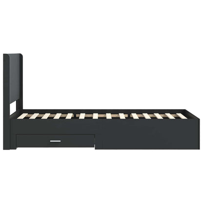 Bedframe met opbergruimte en hoofdbord Zwart 75 x 190 cm