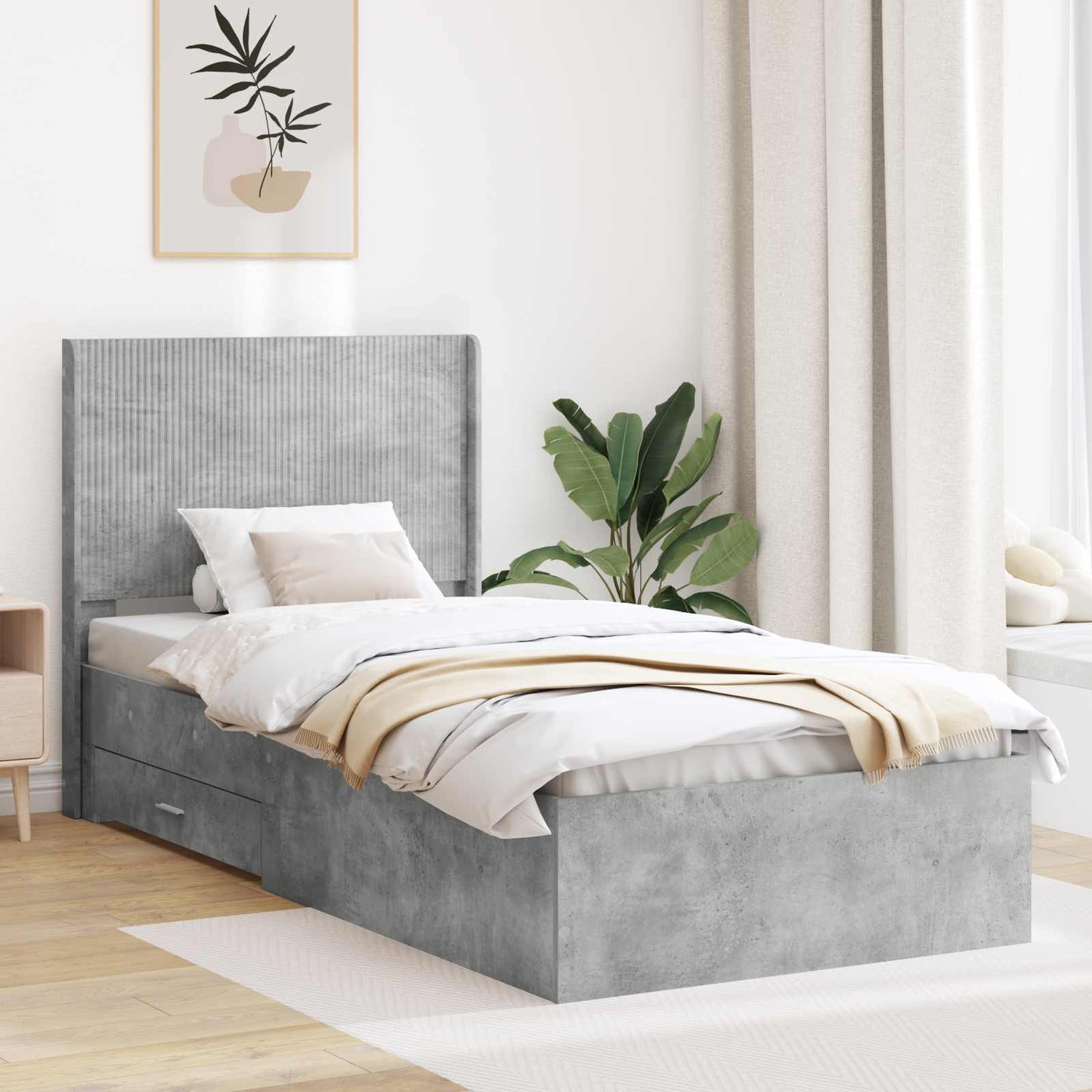 Bedframe met opbergruimte en hoofdbord Betongrijs 75 x 190 cm