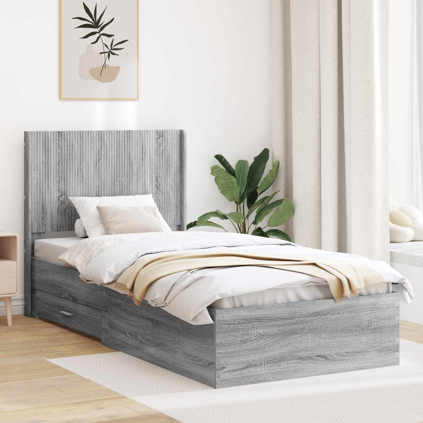 Bedframe met opbergruimte en hoofdbord Grijs Sonoma 75 x 190 cm