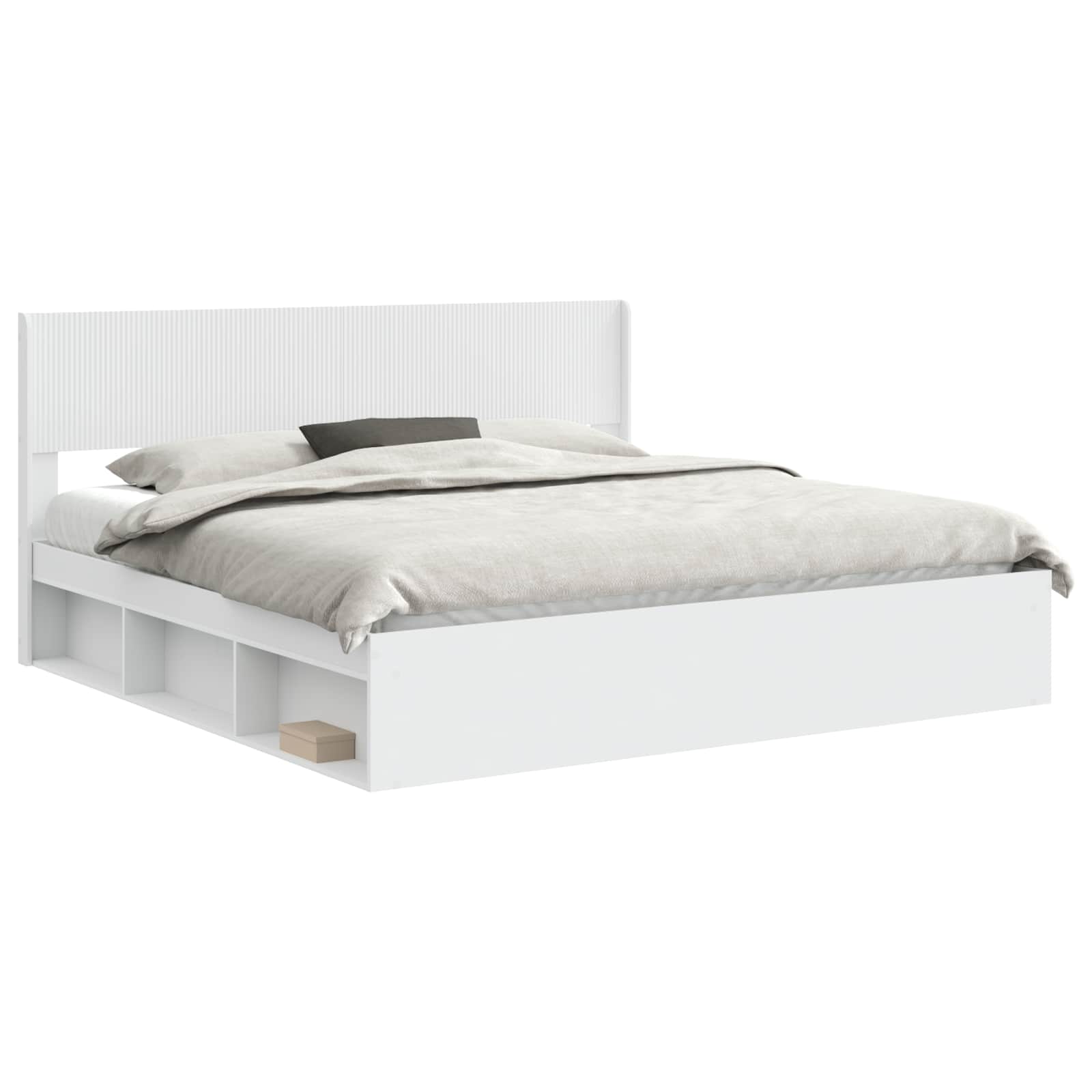 Bedframe met opbergruimte en hoofdbord Wit 200 x 200 cm