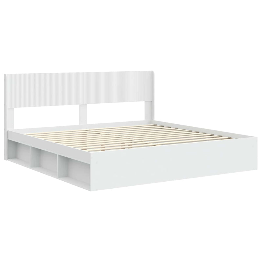 Bedframe met opbergruimte en hoofdbord Wit 200 x 200 cm