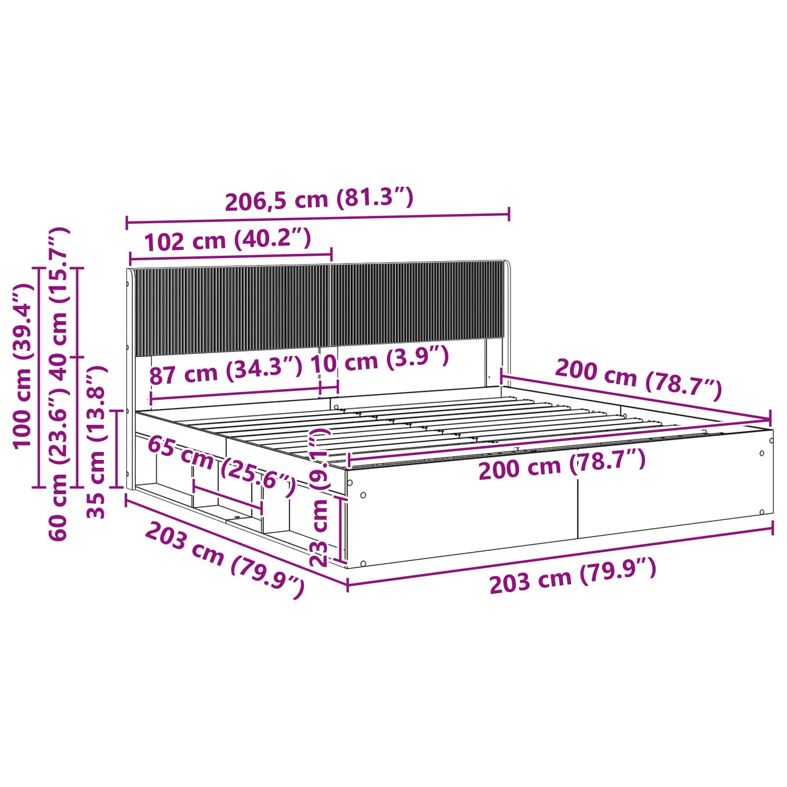 Bedframe met opbergruimte en hoofdbord 3 pcs Bewerkt hout