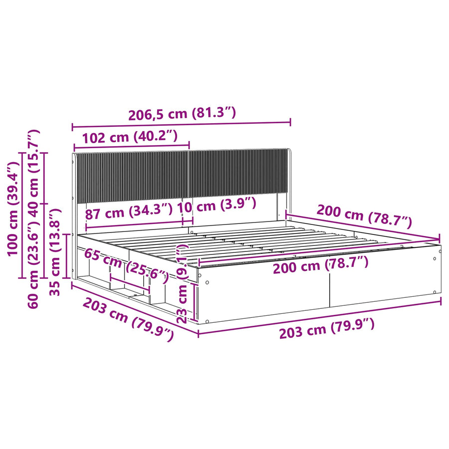 Bedframe met opbergruimte en hoofdbord 3 pcs Bewerkt hout