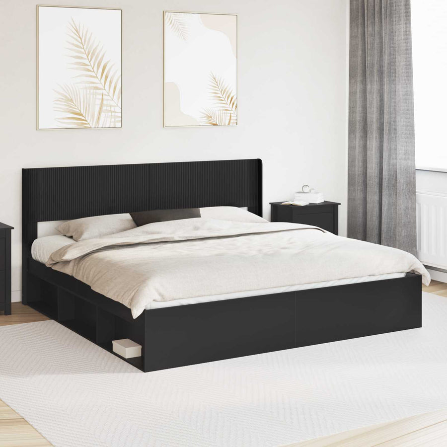 Bedframe met opbergruimte en hoofdbord Zwart 180 x 200 cm