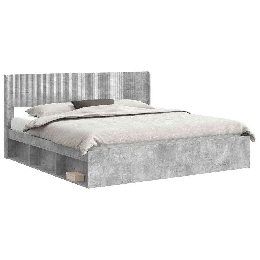 Bedframe met opbergruimte en hoofdbord Betongrijs 180 x 200 cm