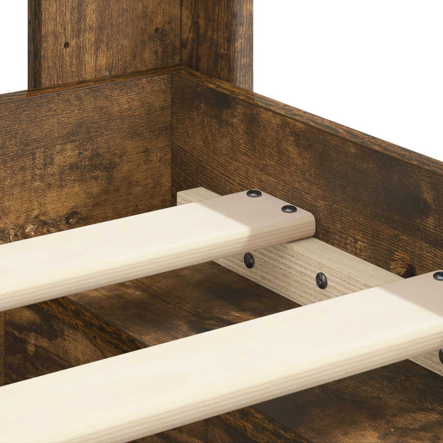 Bedframe met opbergruimte en hoofdbord Gerookt eiken