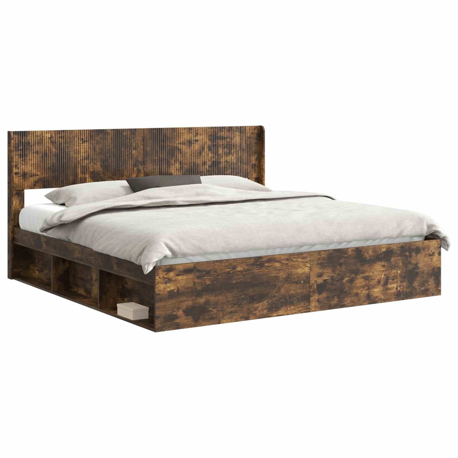 Bedframe met opbergruimte en hoofdbord Gerookt eiken