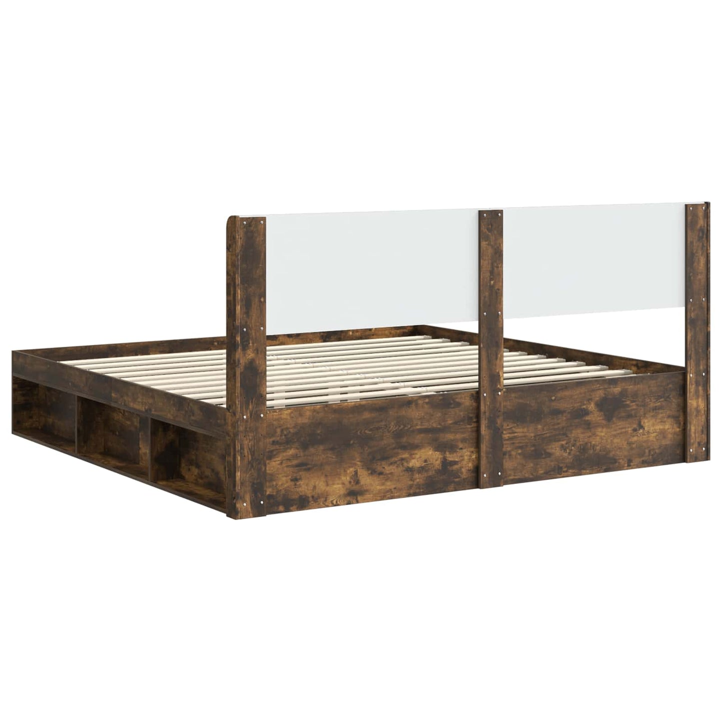 Bedframe met opbergruimte en hoofdbord Gerookt eiken