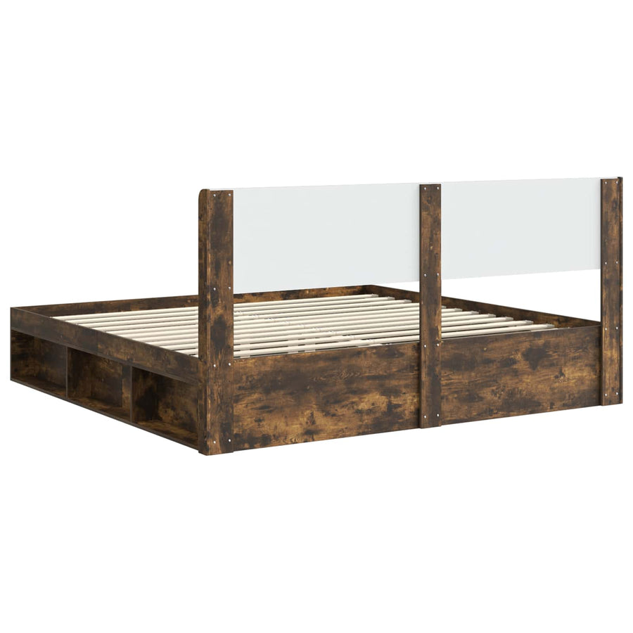 Bedframe met opbergruimte en hoofdbord Gerookt eiken