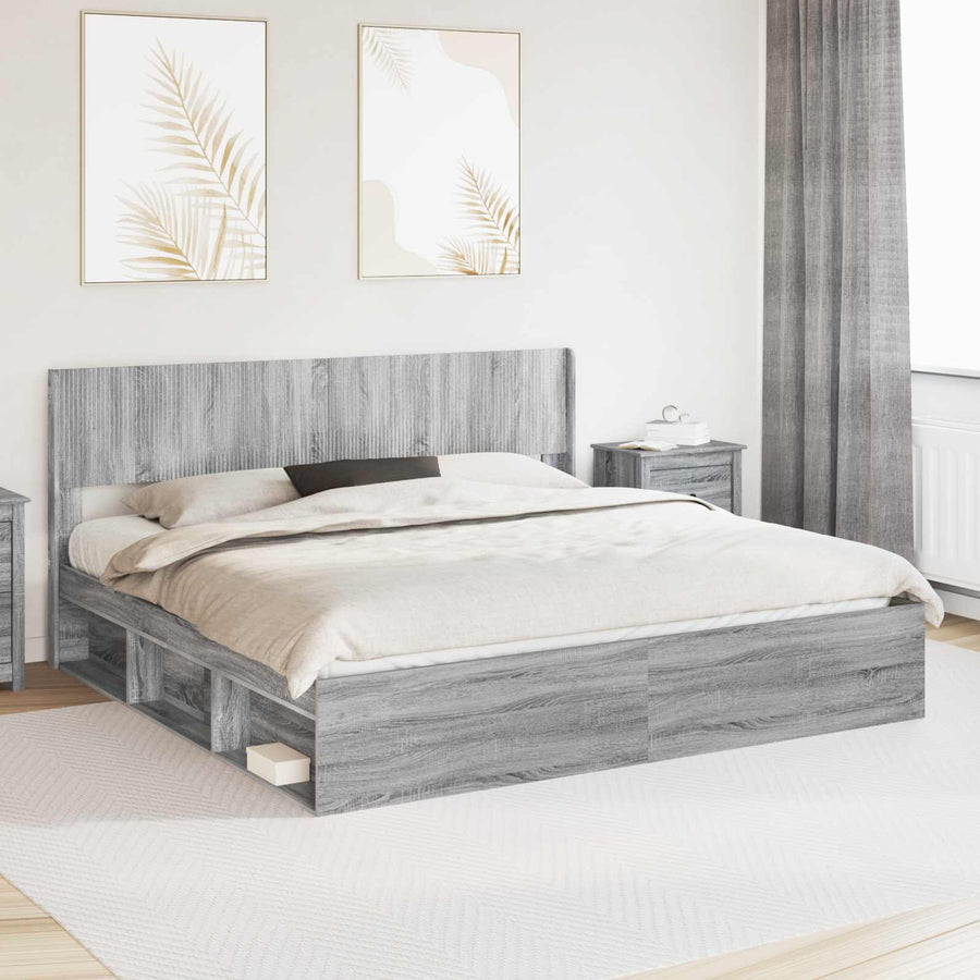 Bedframe met opbergruimte en hoofdbord Grijs Sonoma