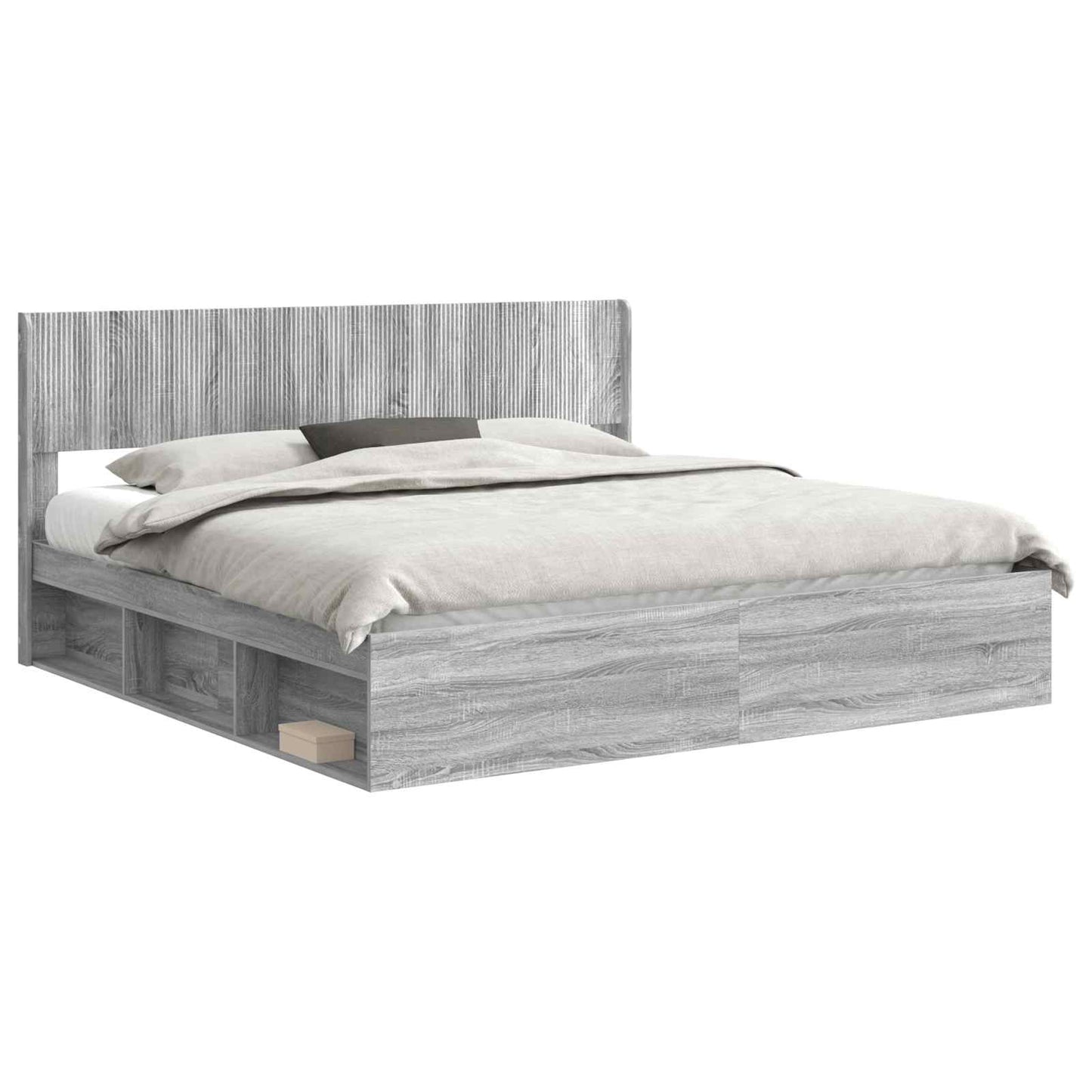 Bedframe met opbergruimte en hoofdbord Grijs Sonoma