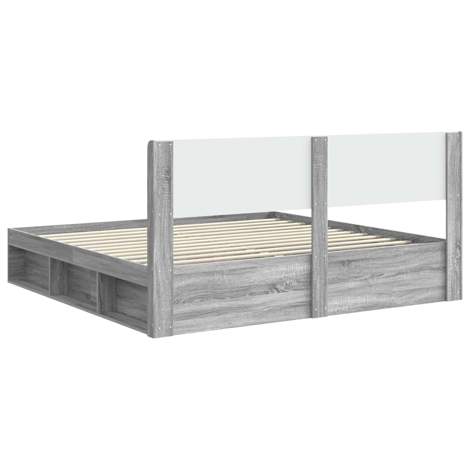 Bedframe met opbergruimte en hoofdbord Grijs Sonoma