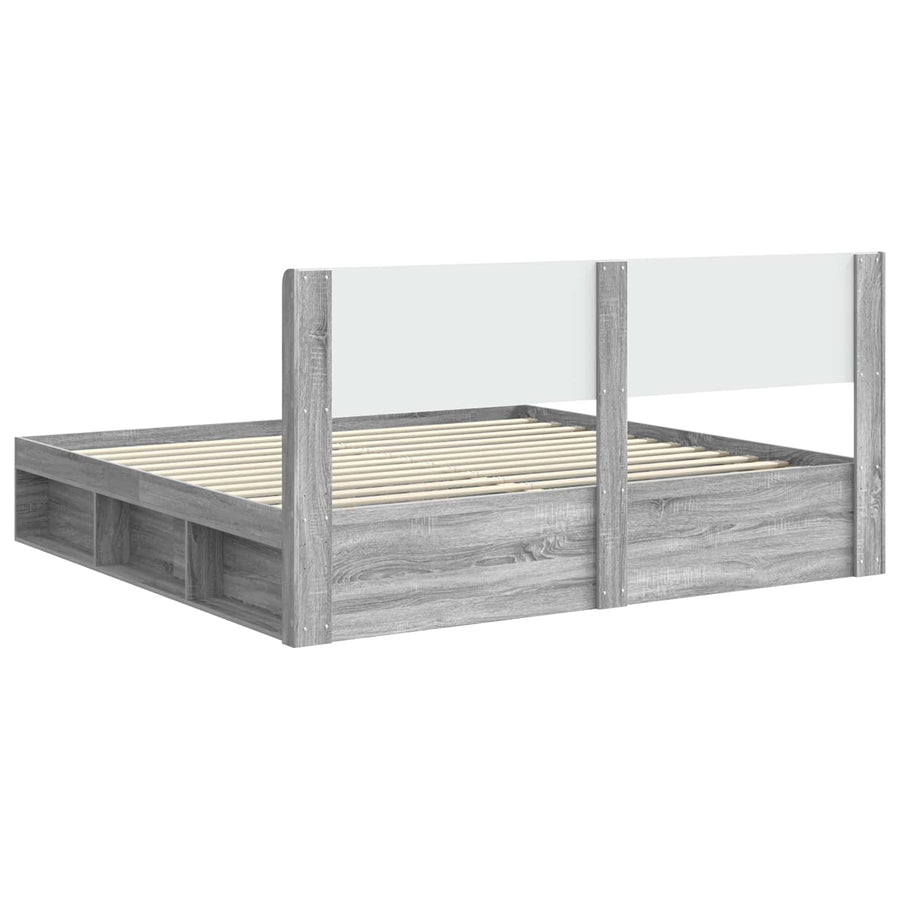 Bedframe met opbergruimte en hoofdbord Grijs Sonoma