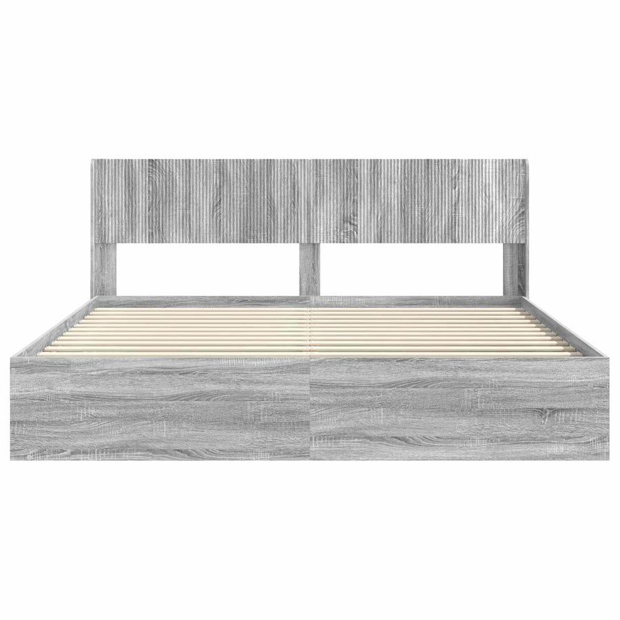 Bedframe met opbergruimte en hoofdbord Grijs Sonoma