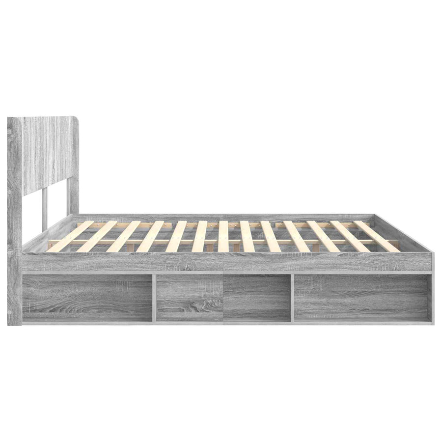 Bedframe met opbergruimte en hoofdbord Grijs Sonoma