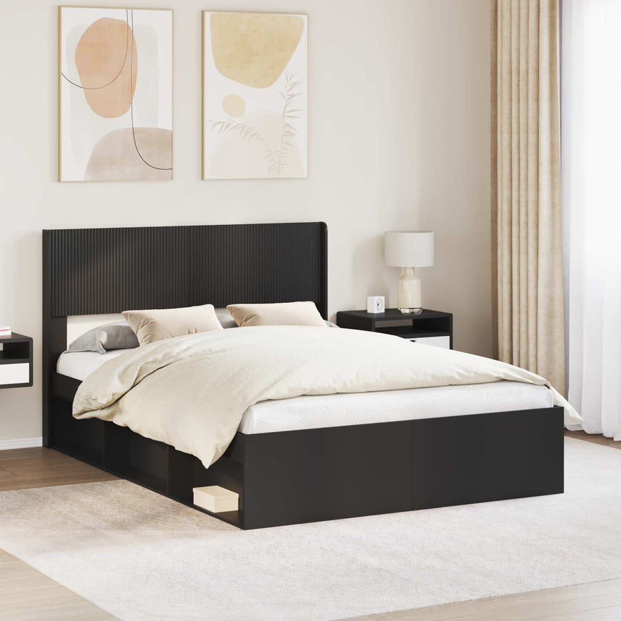 Bedframe met opbergruimte en hoofdbord Zwart 160 x 200 cm