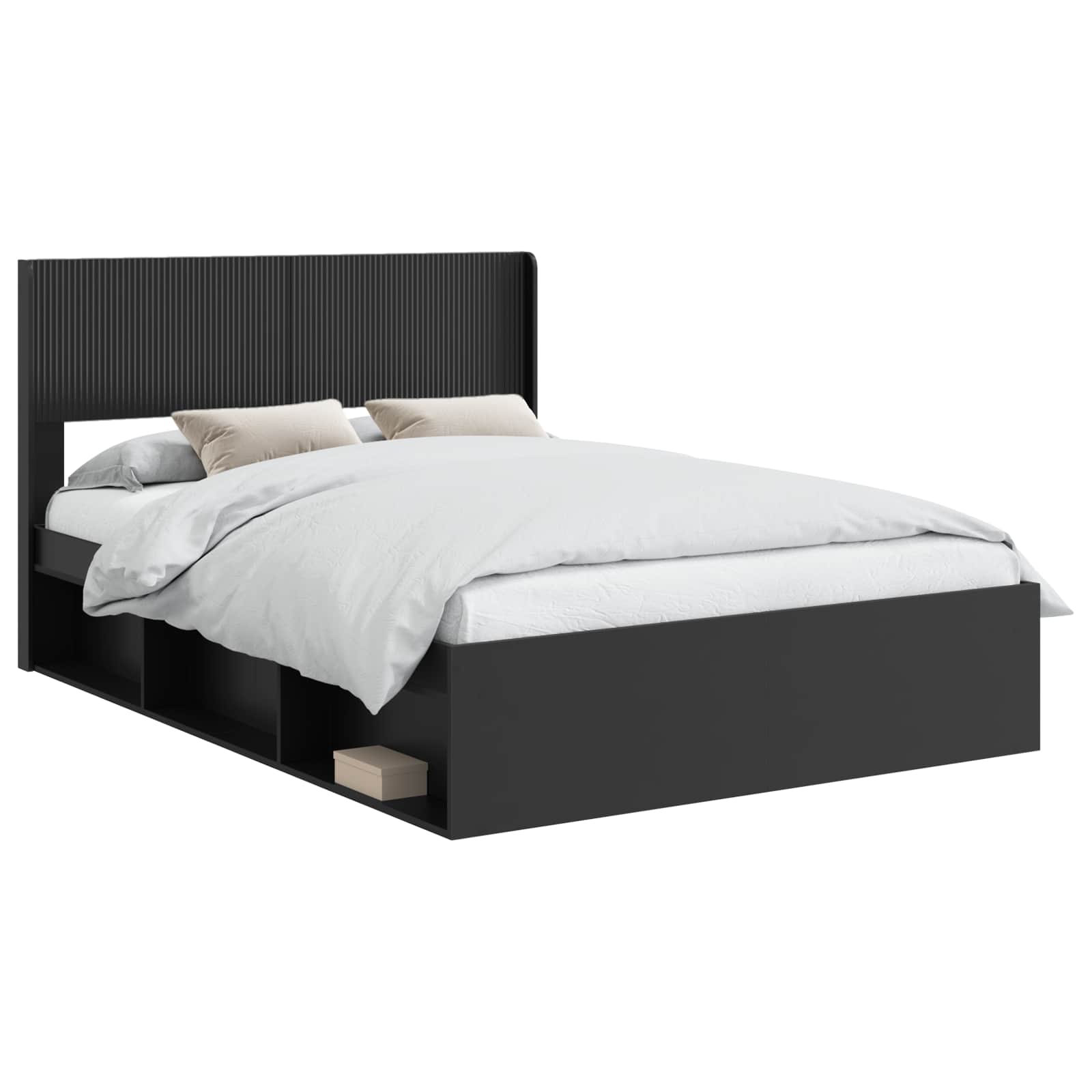 Bedframe met opbergruimte en hoofdbord Zwart 160 x 200 cm