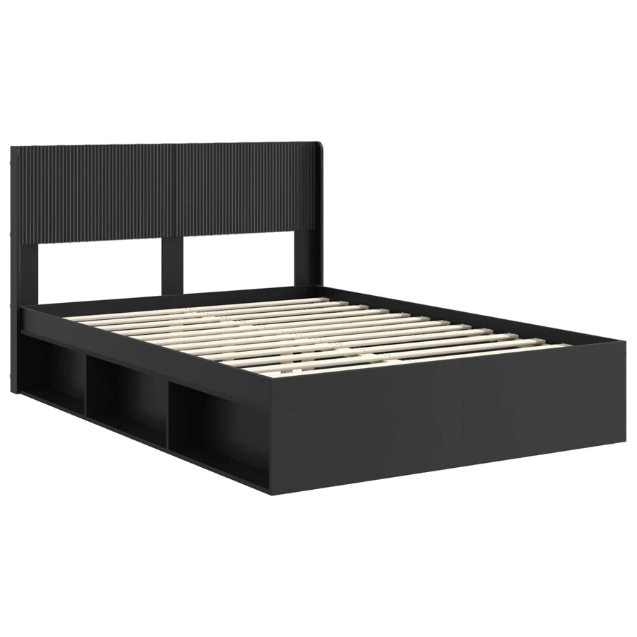 Bedframe met opbergruimte en hoofdbord Zwart 160 x 200 cm