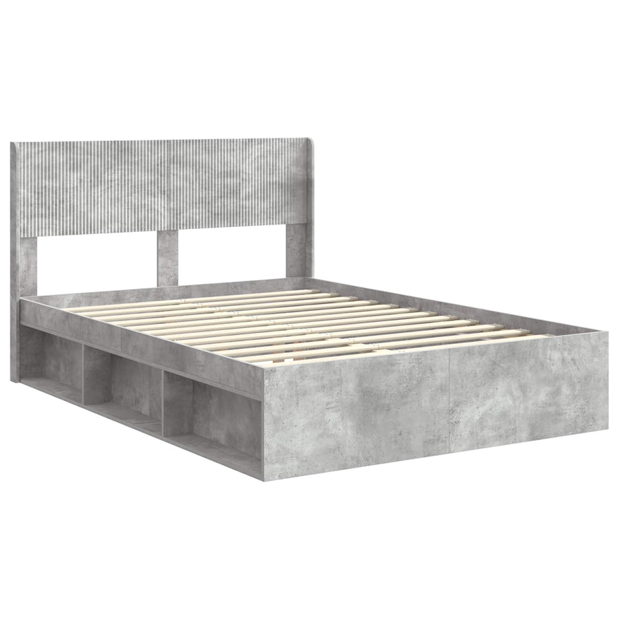 Bedframe met opbergruimte en hoofdbord Betongrijs 160 x 200 cm
