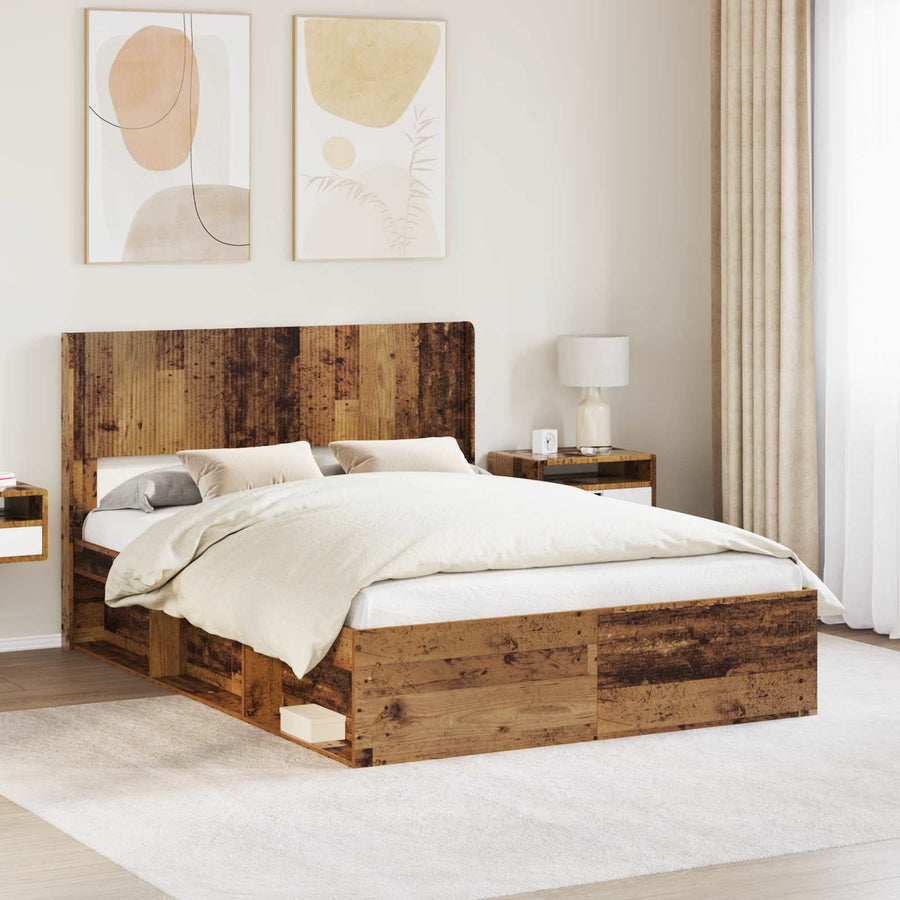 Bedframe met opbergruimte en hoofdbord Oud hout 150 x 200 cm