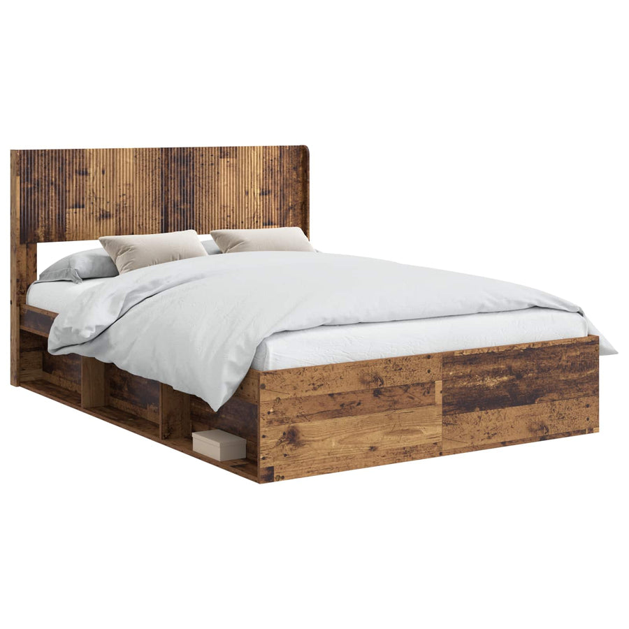 Bedframe met opbergruimte en hoofdbord Oud hout 150 x 200 cm