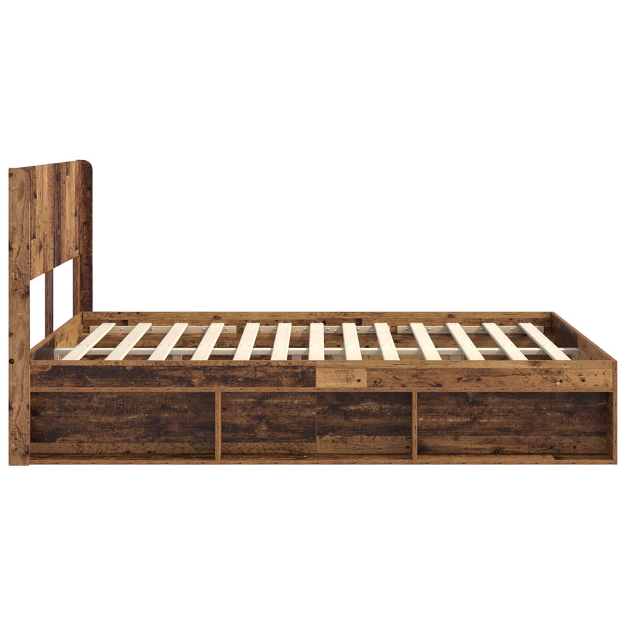 Bedframe met opbergruimte en hoofdbord Oud hout 150 x 200 cm