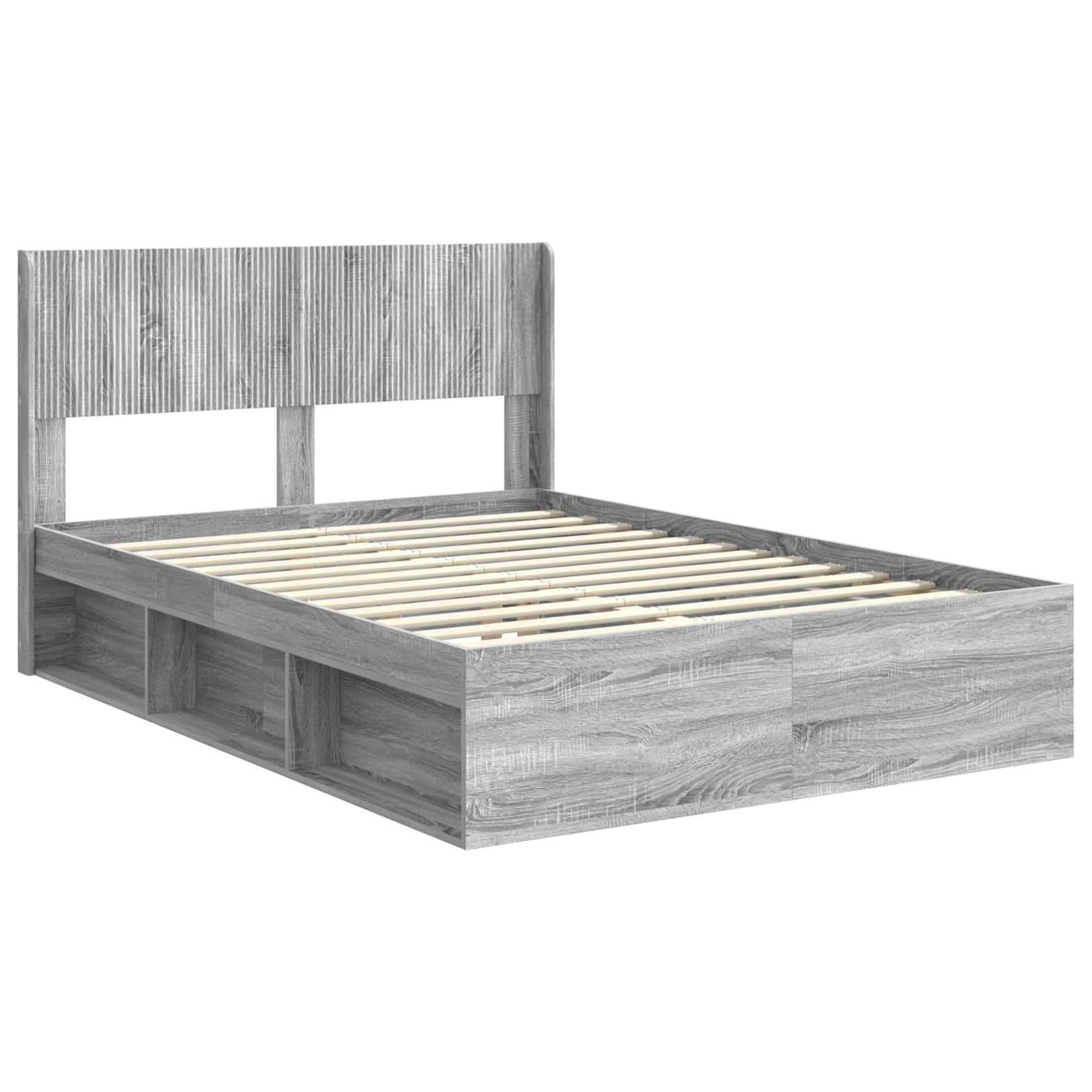 Bedframe met opbergruimte en hoofdbord Grijs Sonoma
