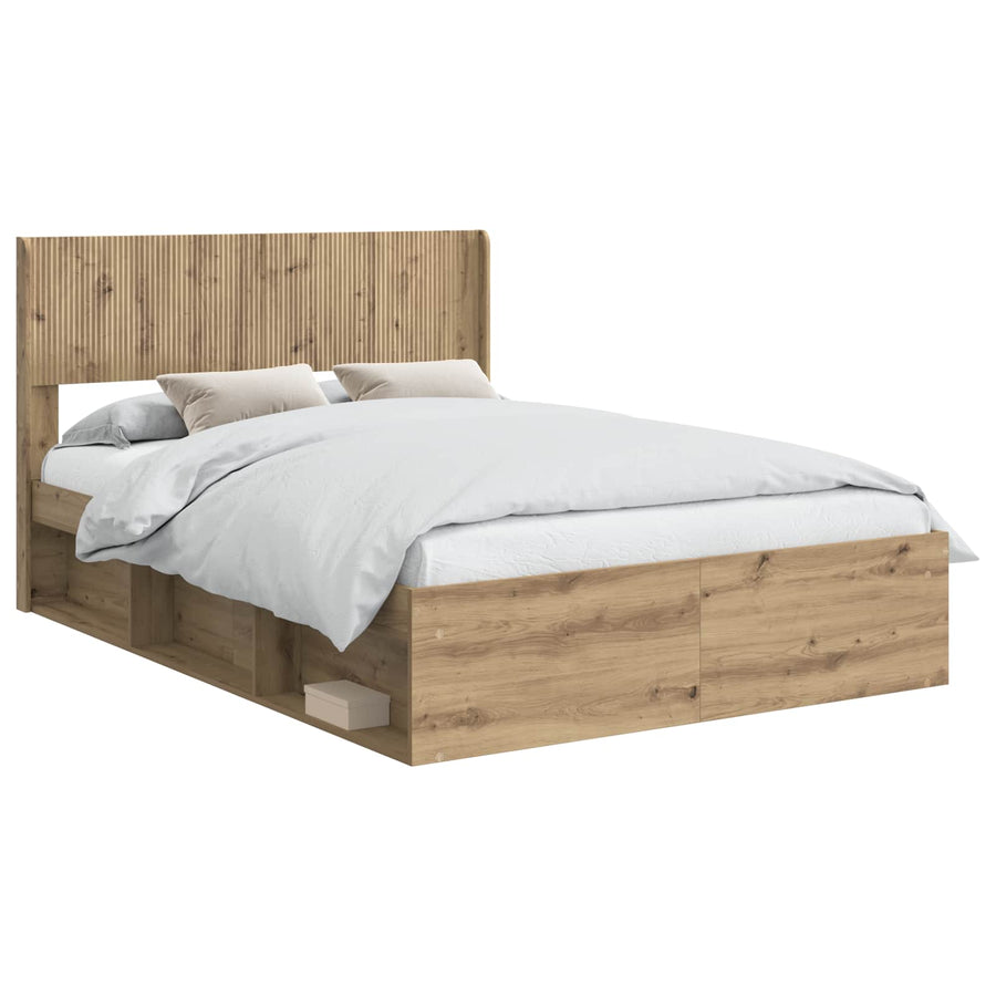 Bedframe met opbergruimte en hoofdbord Artisanaal eiken
