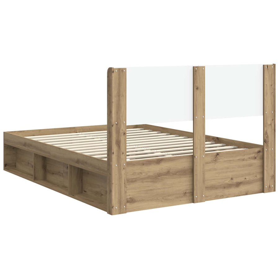 Bedframe met opbergruimte en hoofdbord Artisanaal eiken