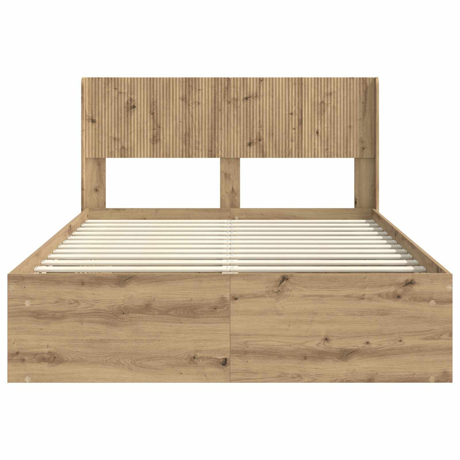 Bedframe met opbergruimte en hoofdbord Artisanaal eiken