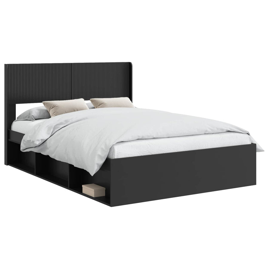 Bedframe met opbergruimte en hoofdbord Zwart 135 x 190 cm