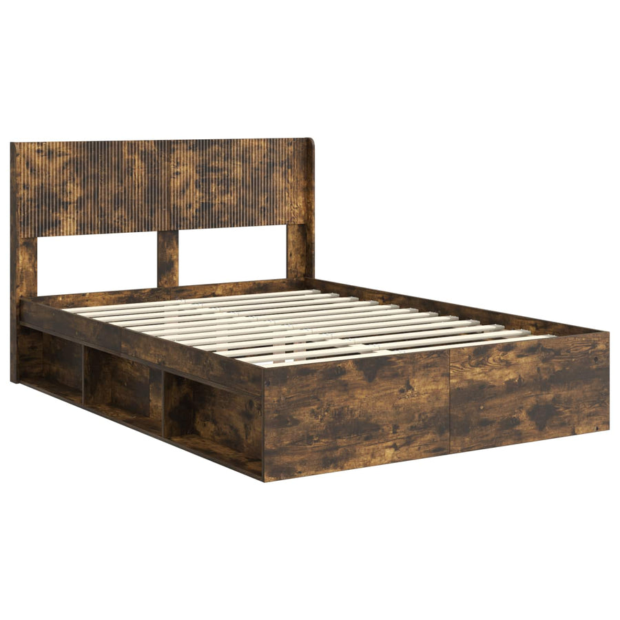 Bedframe met opbergruimte en hoofdbord Gerookt eiken