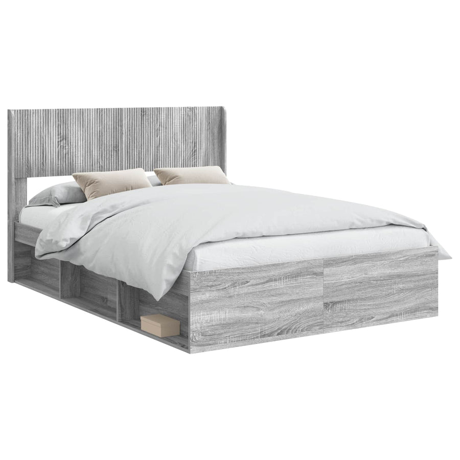 Bedframe met opbergruimte en hoofdbord Grijs Sonoma