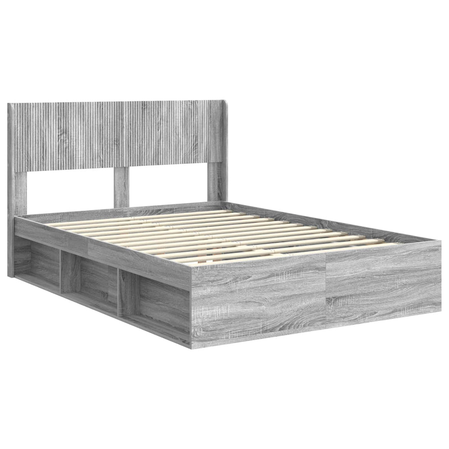 Bedframe met opbergruimte en hoofdbord Grijs Sonoma