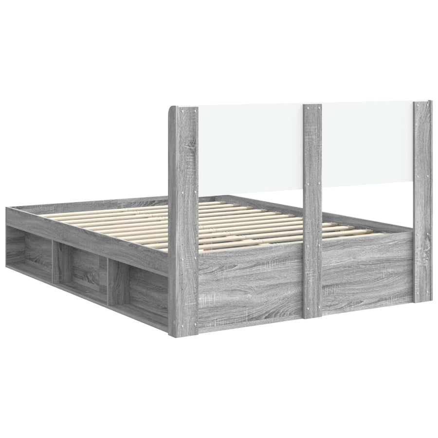 Bedframe met opbergruimte en hoofdbord Grijs Sonoma