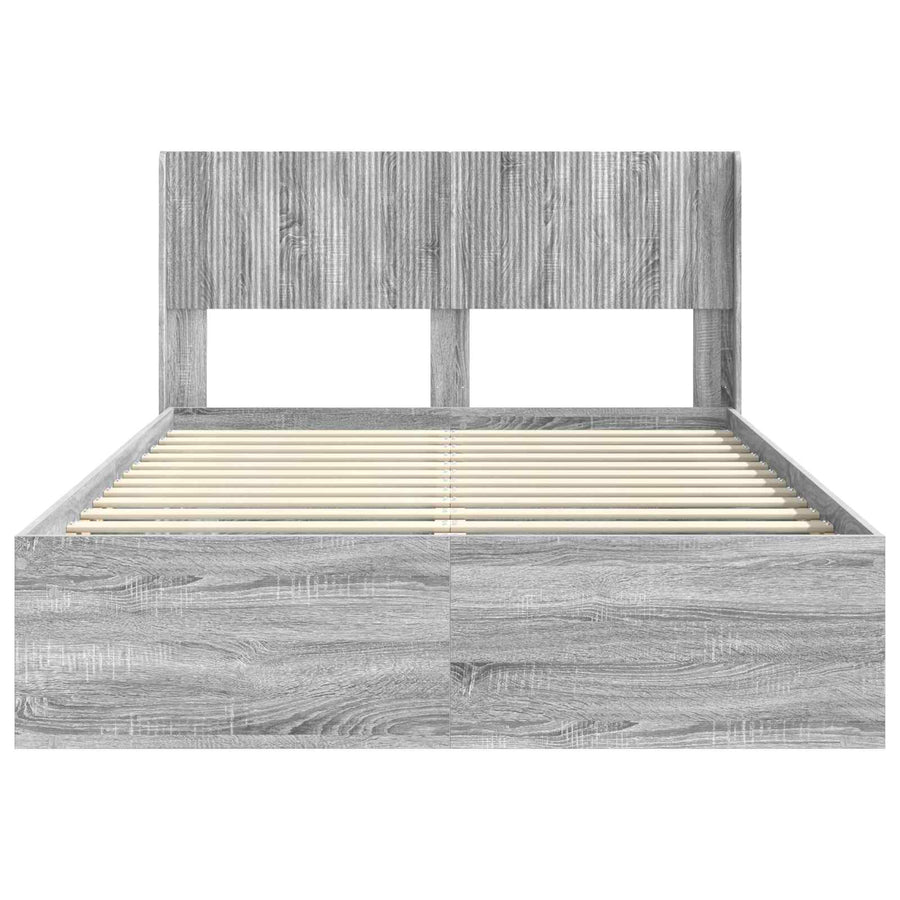 Bedframe met opbergruimte en hoofdbord Grijs Sonoma