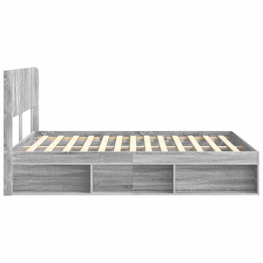 Bedframe met opbergruimte en hoofdbord Grijs Sonoma