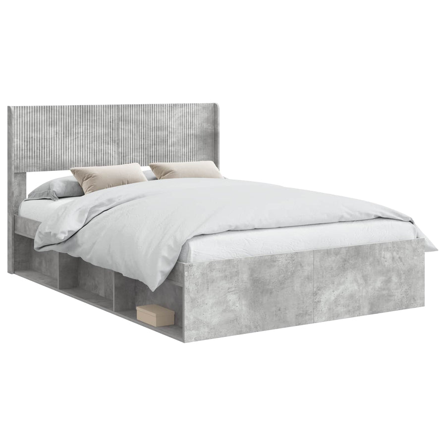Bedframe met opbergruimte en hoofdbord Betongrijs 120 x 200 cm