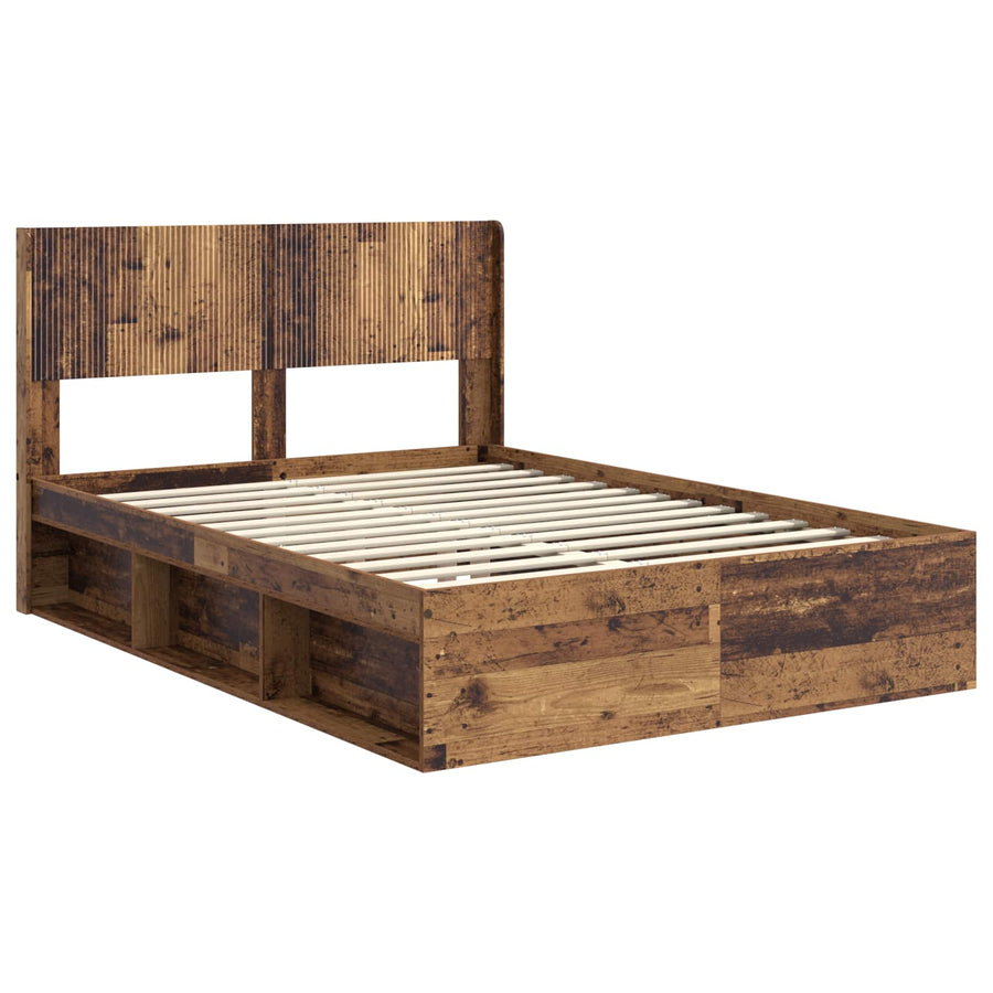 Bedframe met opbergruimte en hoofdbord Oud hout 120 x 200 cm