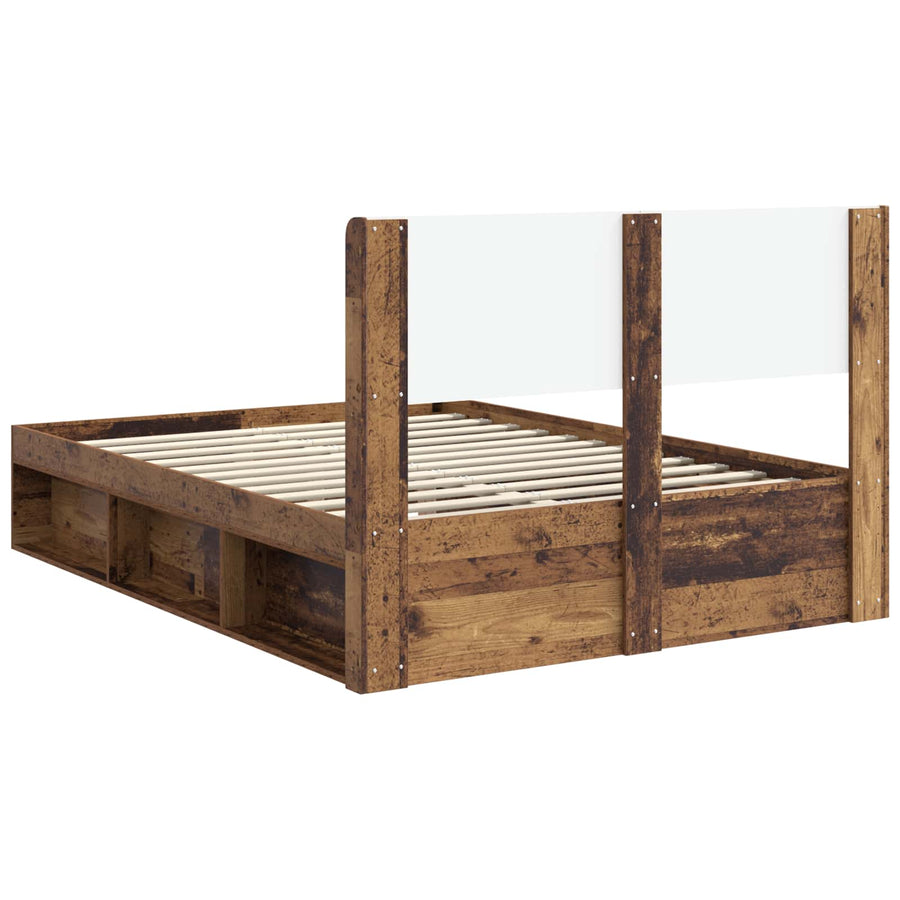 Bedframe met opbergruimte en hoofdbord Oud hout 120 x 200 cm