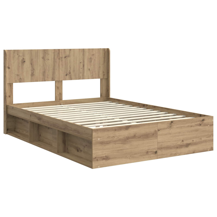 Bedframe met opbergruimte en hoofdbord Artisanaal eiken