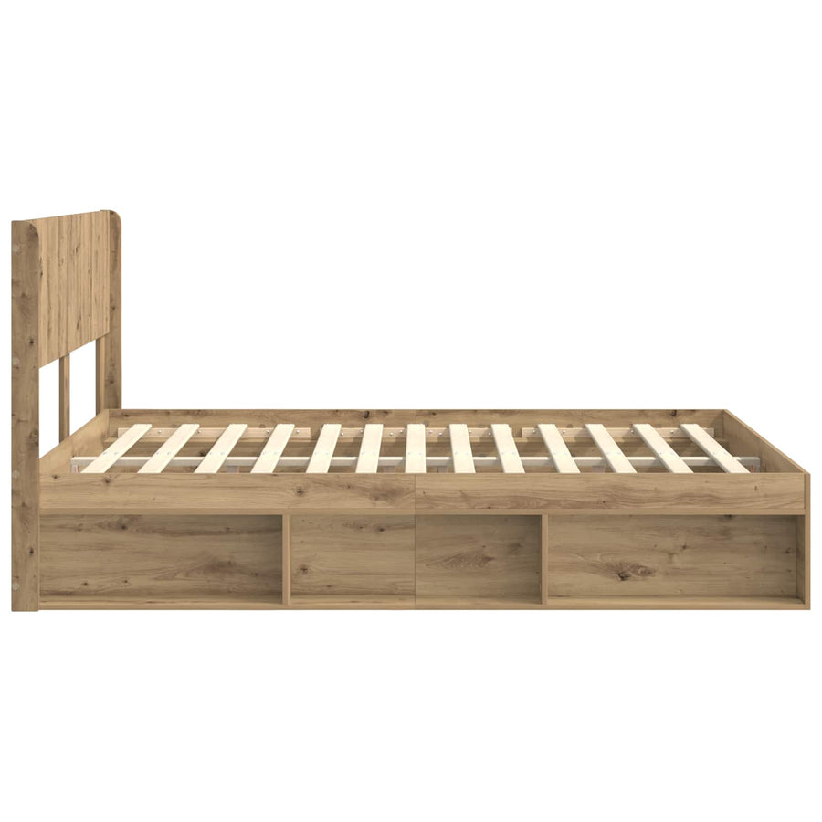 Bedframe met opbergruimte en hoofdbord Artisanaal eiken